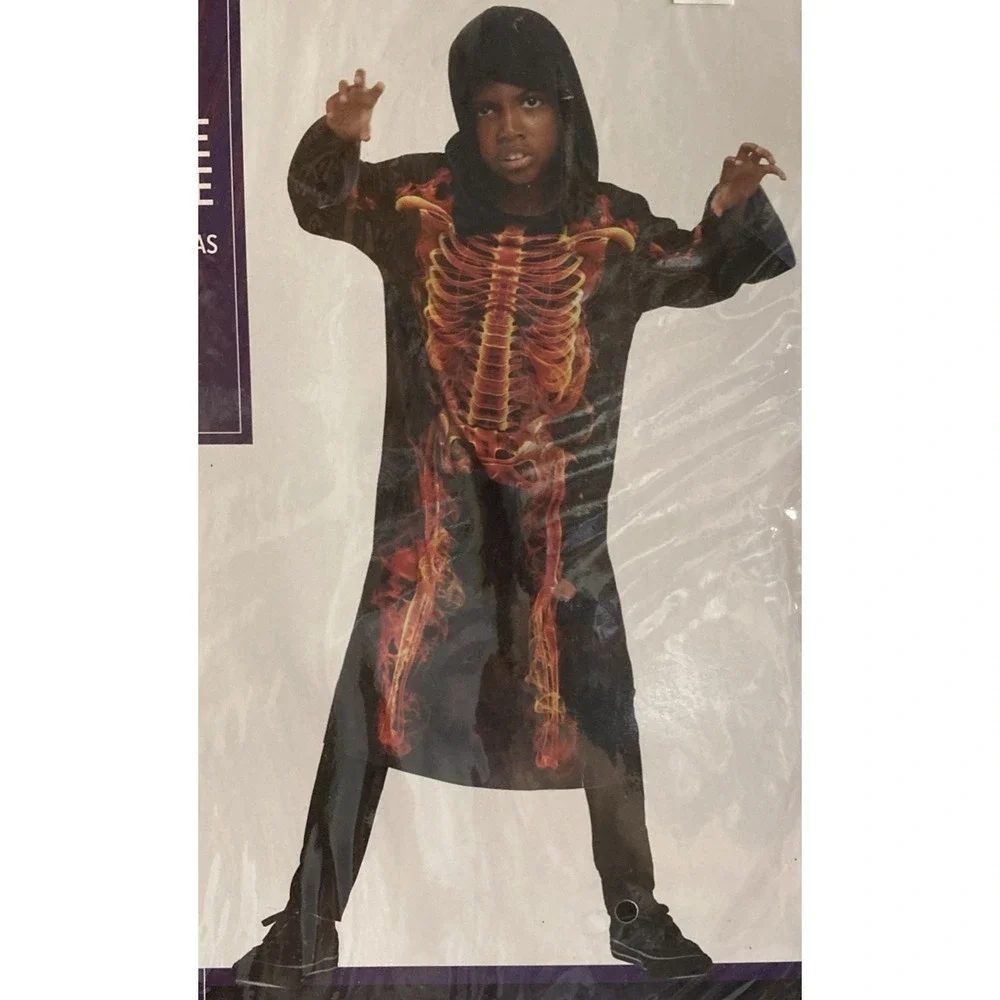 Flame Skeleton Halloween Costume Child Size Medium‎ 8-10 Scary Trick Or Treat